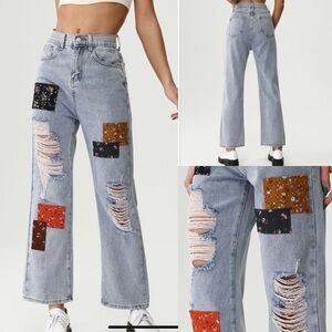 Cider Distressed Patchwork Jeans Size Small